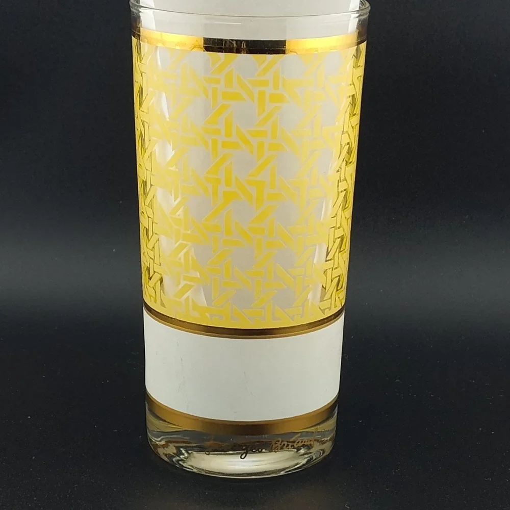 George Briard highball glass retro basketweave barware 70's MCM yellow vintage